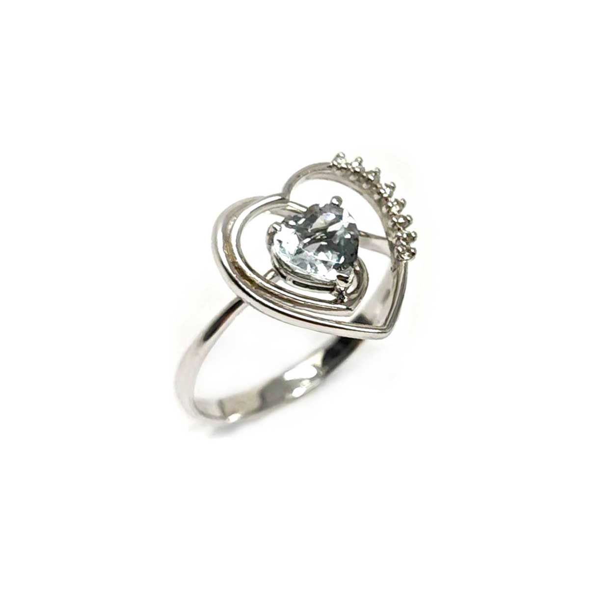 Anello Cuore con Acquamarina CT 0.80 e Diamanti CT 0.05