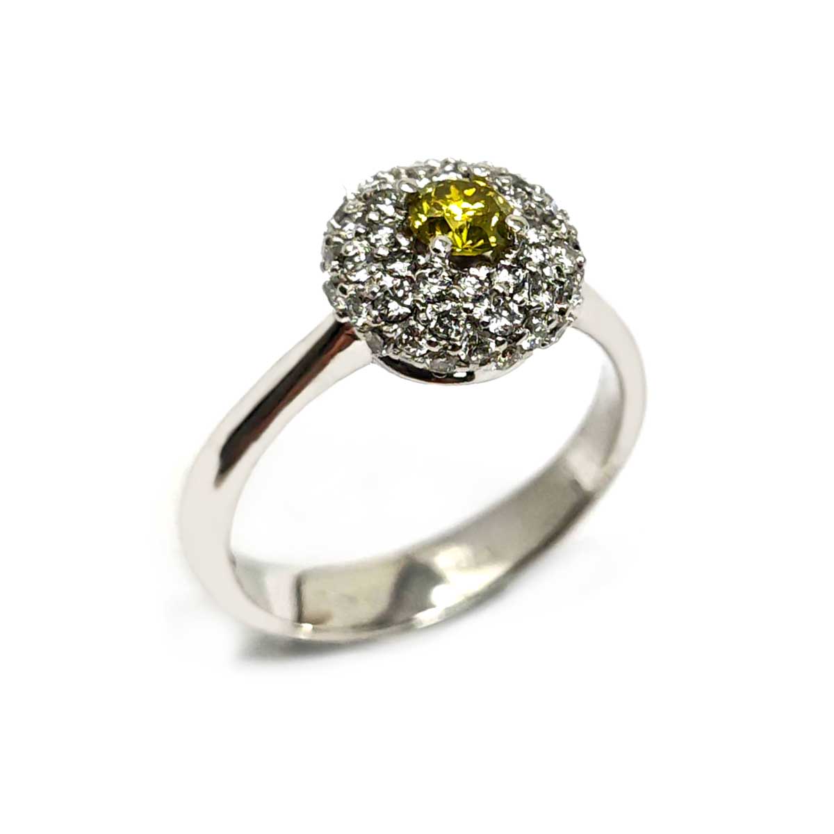 Anello Solitario CT 0.31 Yellow e Diamanti CT 0.63 VVS/IF F