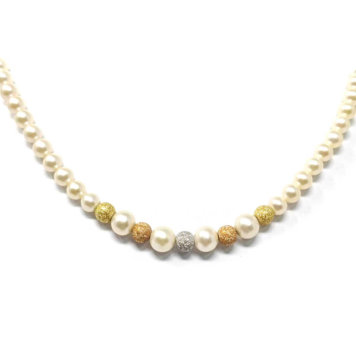 Girocollo di Perla A.D. 5/5.5 mm con 5 Sfere in Oro Bicolore
