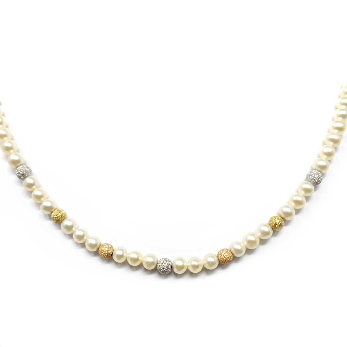 Girocollo di Perla A.D. 4.5/5 mm con 7 Sfere in Oro Bicolore