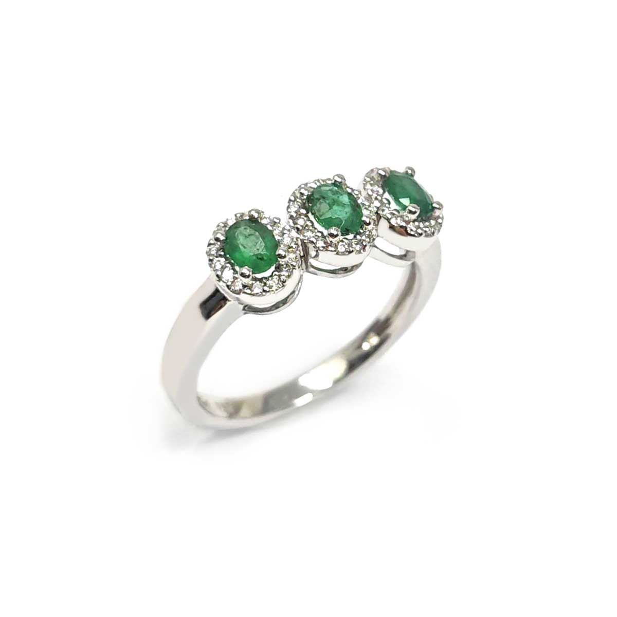Anello Trilogy con Smeraldi e Diamanti