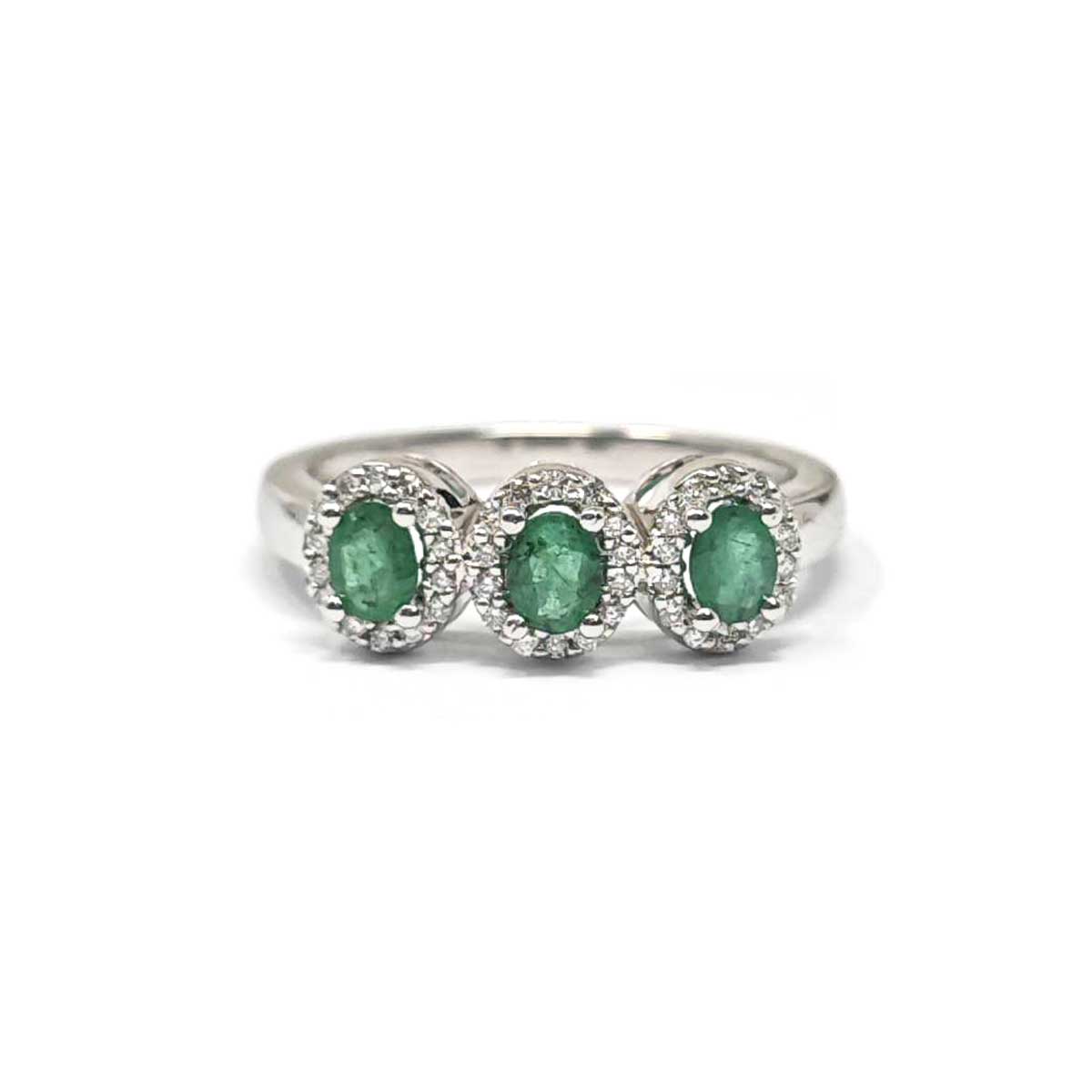 Anello Trilogy con Smeraldi e Diamanti