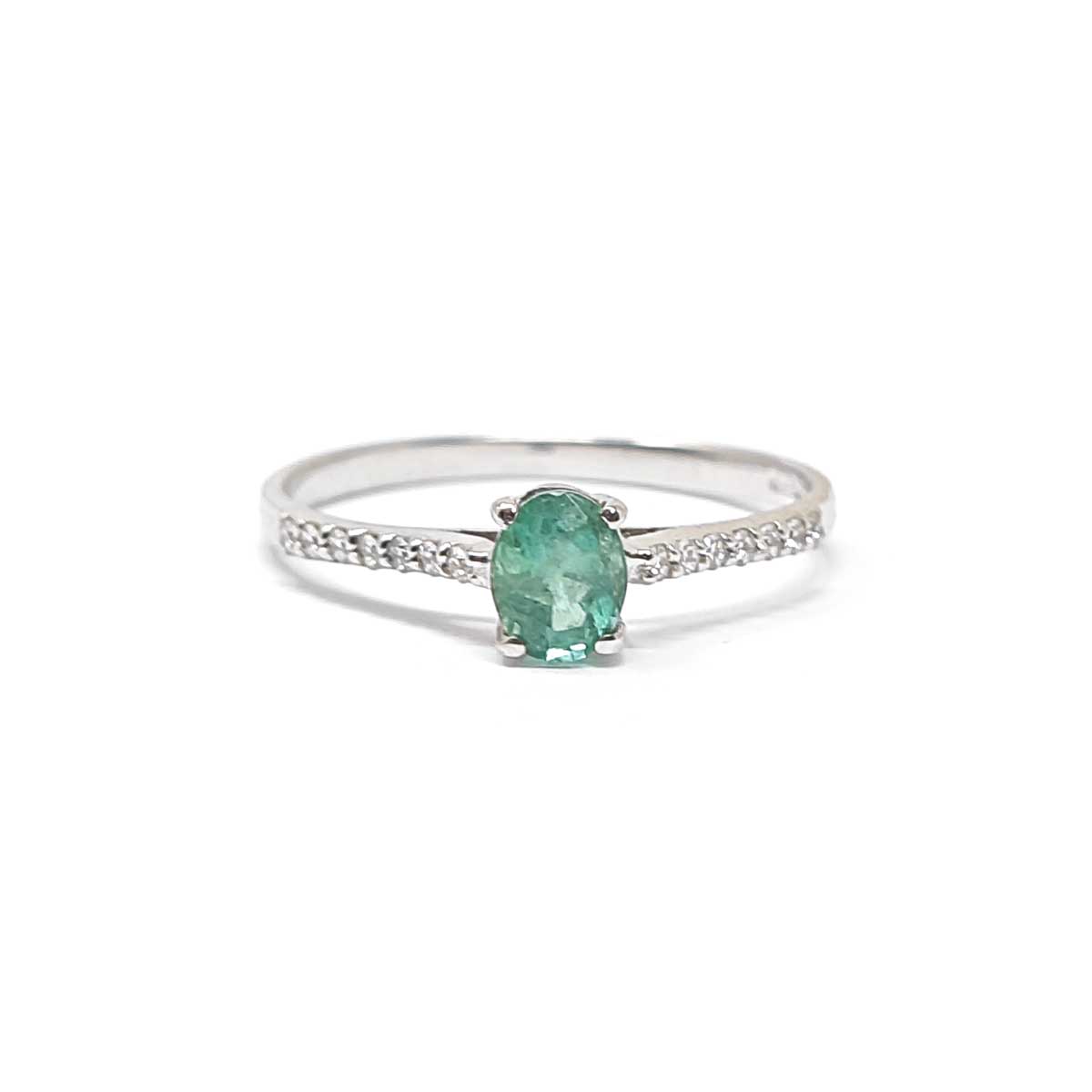 Anello con Smeraldo CT 0.50 e Diamanti CT 0.12