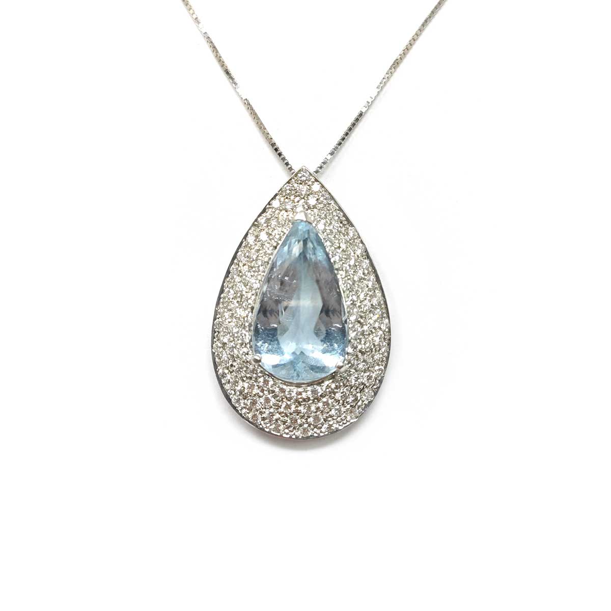 Pendente Goccia di Acquamarina Goccia CT 10.80 e Diamanti CT 3.00