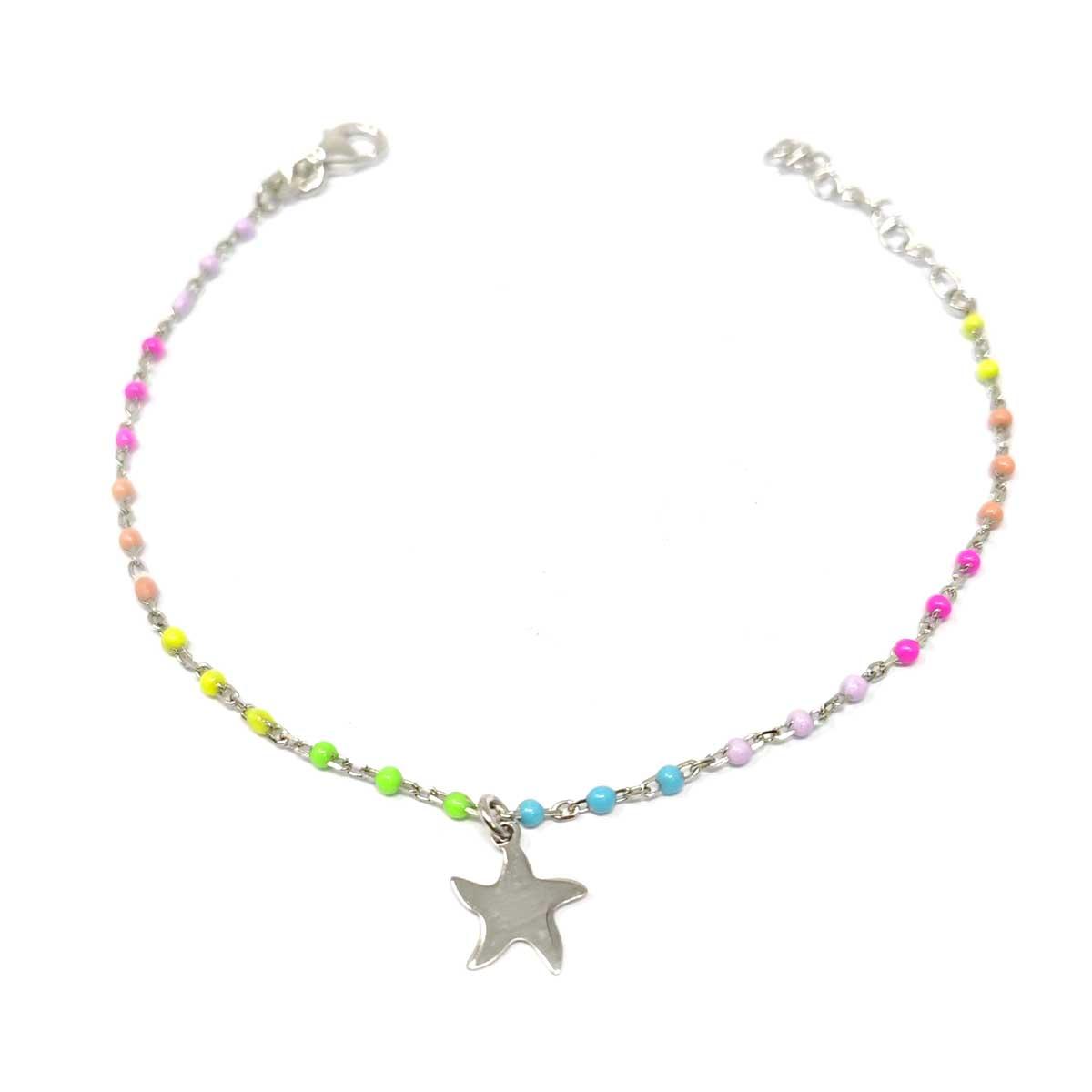Cavigliera in argento con zirconi colorati e ciondoli vari