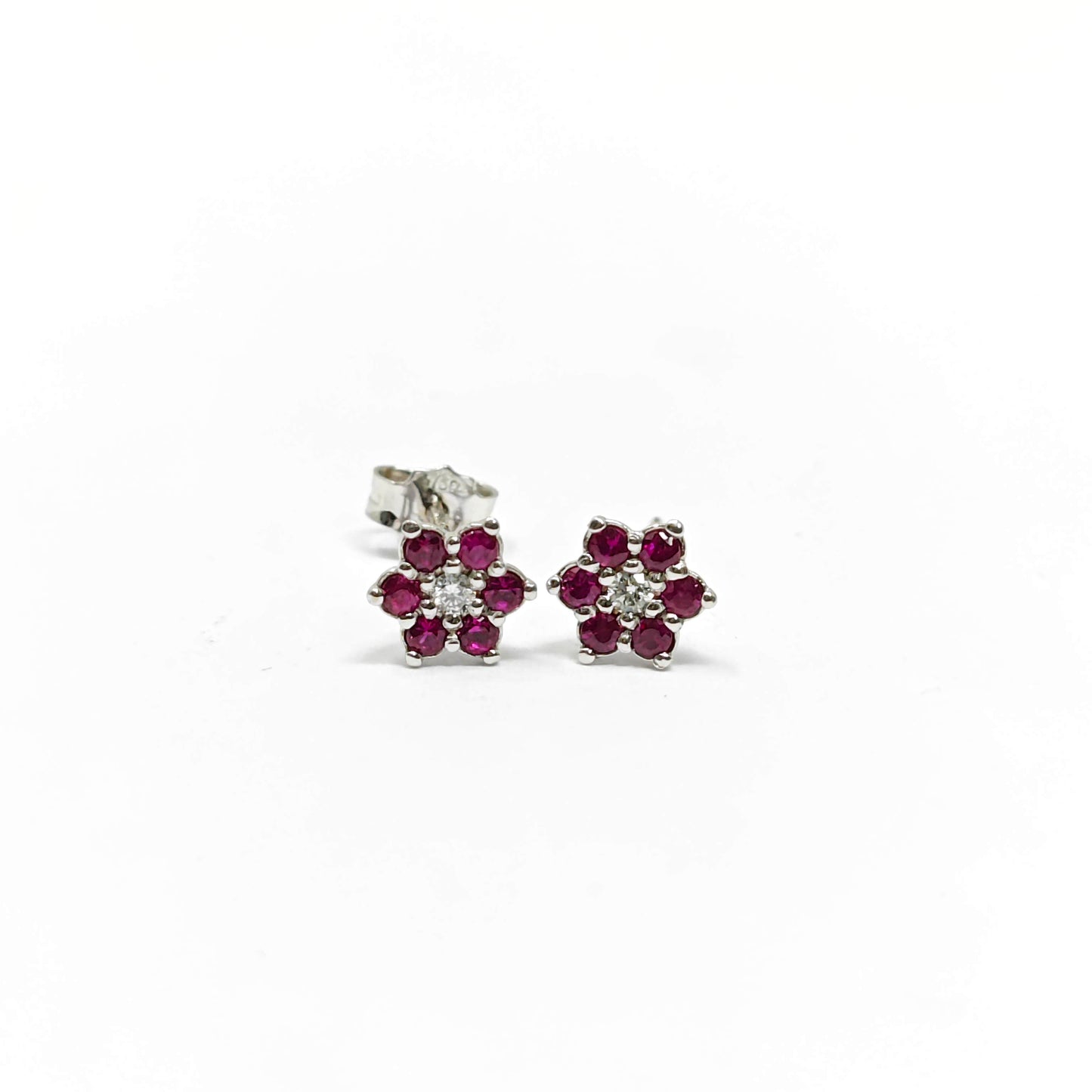 Orecchini Fiore con Rubini CT 0.28 e Diamanti CT 0.06