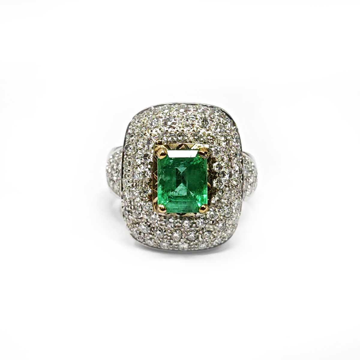 Anello con Smeraldo CT 1.93 Zambia e Diamanti CT 1.59