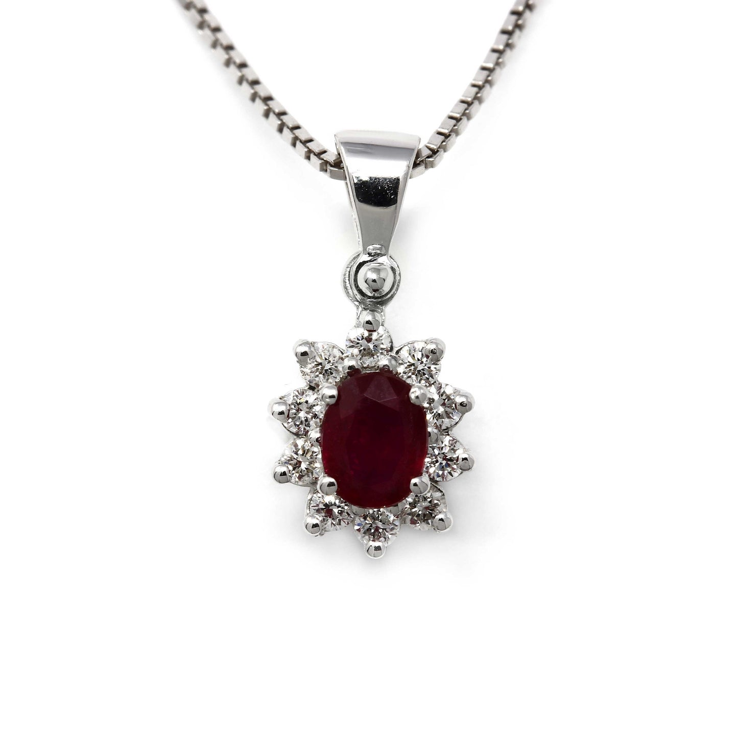 Pendente Cestello con Rubino CT 0.18 e Diamanti CT 0.10