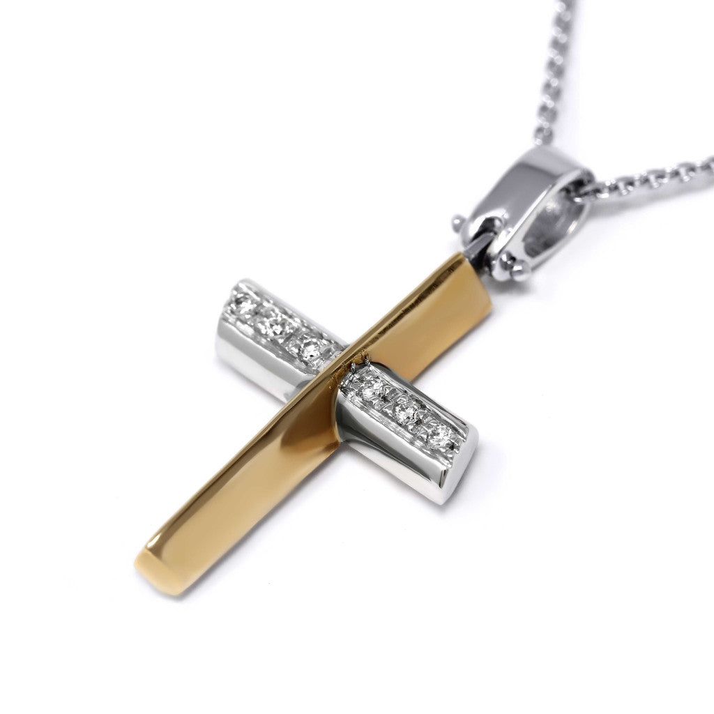 Pendente Croce Bicolore con 6 Diamanti CT 0.04