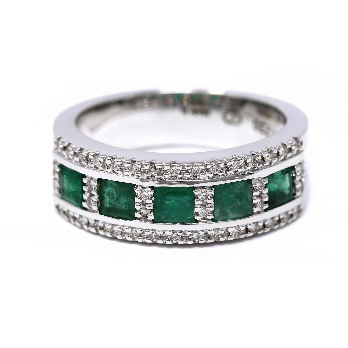 Anello Veretta con Smeraldi CT 0.96 e Diamanti CT 0.22