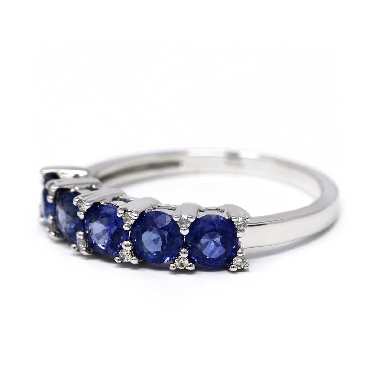 Anello Veretta con Diamanti CT 0.06 e Zaffiri CT 1.50