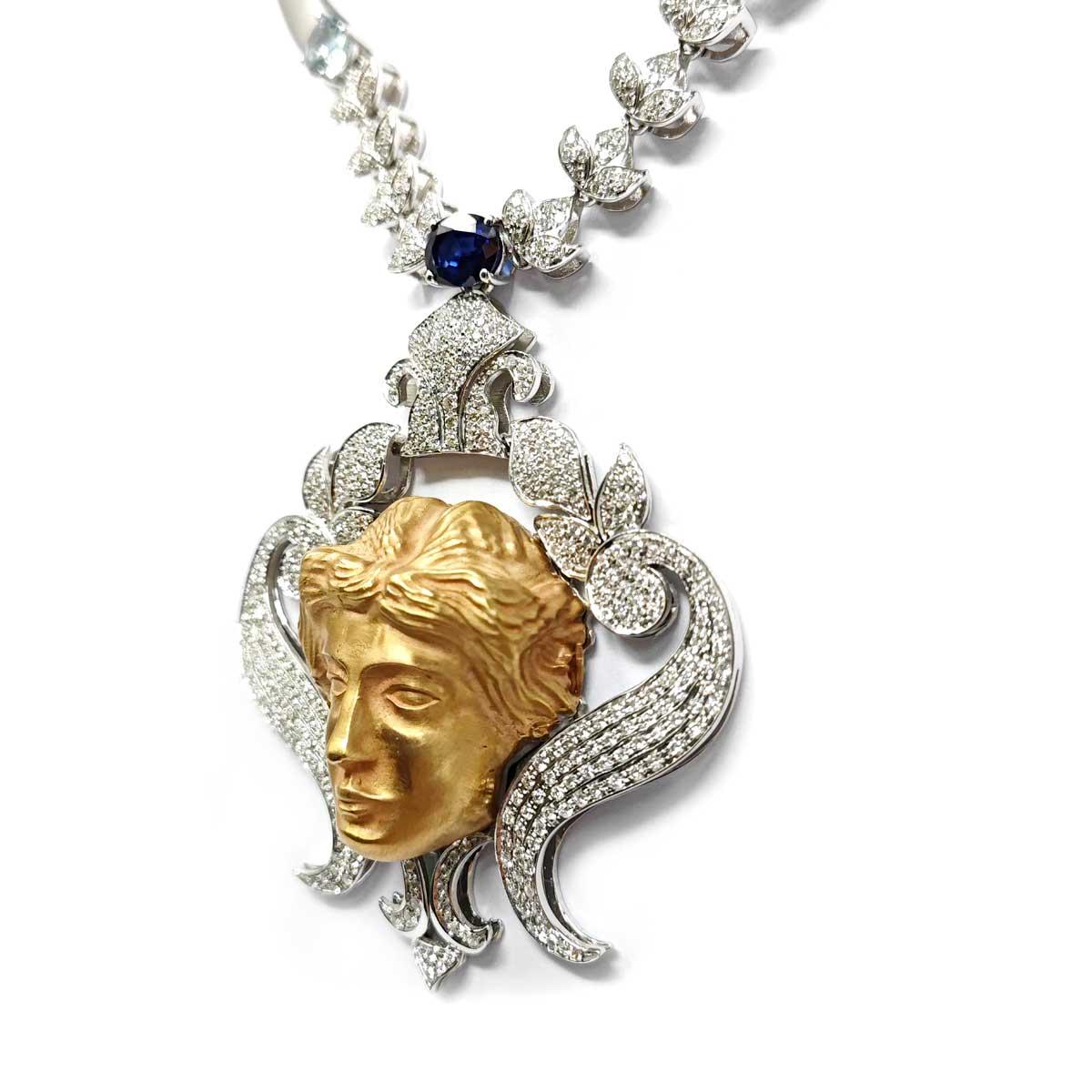 Girocollo con Viso Greco con Diamanti Zaffiro a Acquamarina Mod. GALATEA