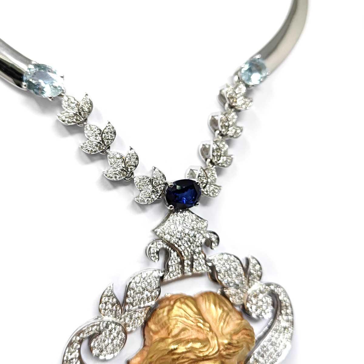 Girocollo con Viso Greco con Diamanti Zaffiro a Acquamarina Mod. GALATEA
