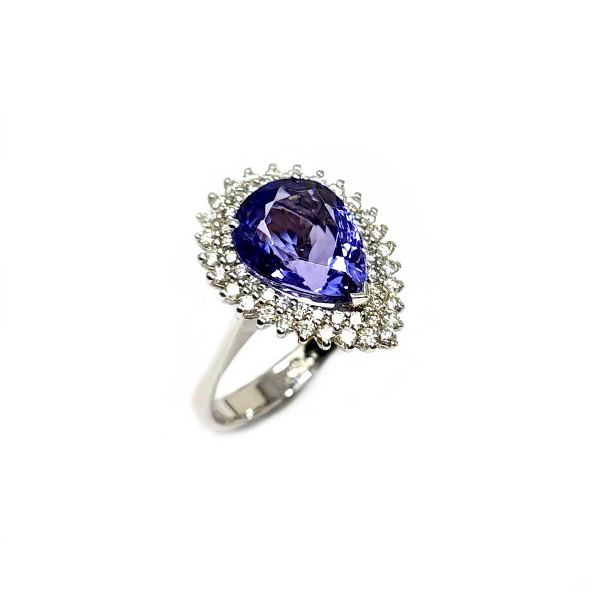 Anello Goccia di Tanzanite CT 4.45 e Diamanti CT 0.61