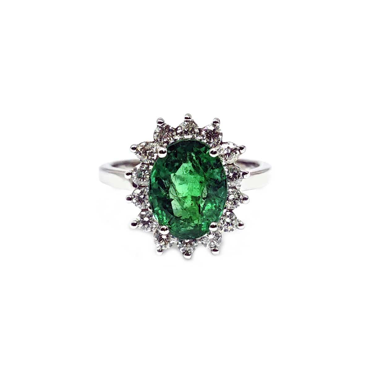Anello con Smeraldo CT 3.02 Certificato e Diamanti CT 0.60