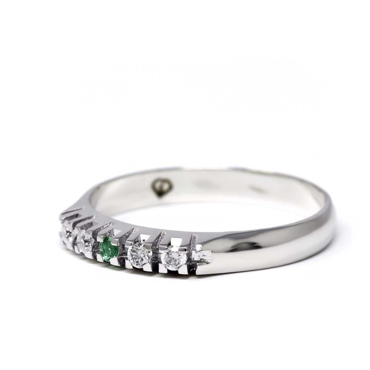 Anello Veretta 5 Pietre con Smeraldo CT 0.03 e Diamanti CT 0.12