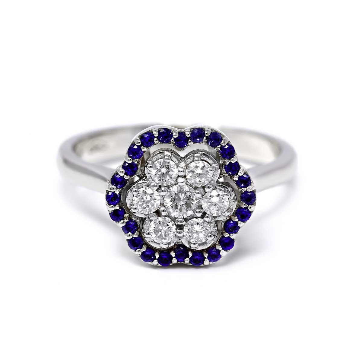 Anello Linea Fiore con 24 Zaffiri TD CT 0.24 e 7 Diamanti CT 0.36