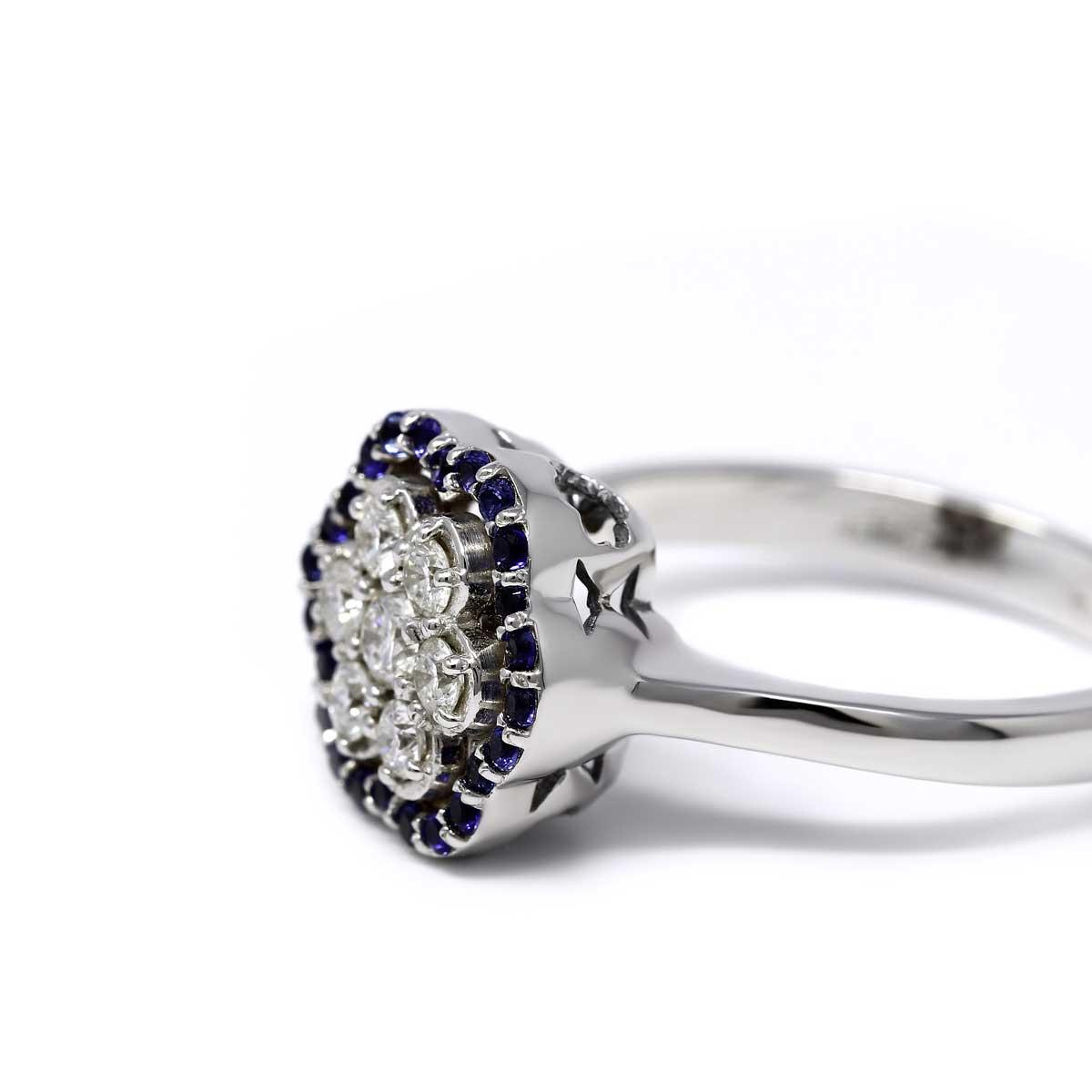 Anello Linea Fiore con 24 Zaffiri TD CT 0.24 e 7 Diamanti CT 0.36