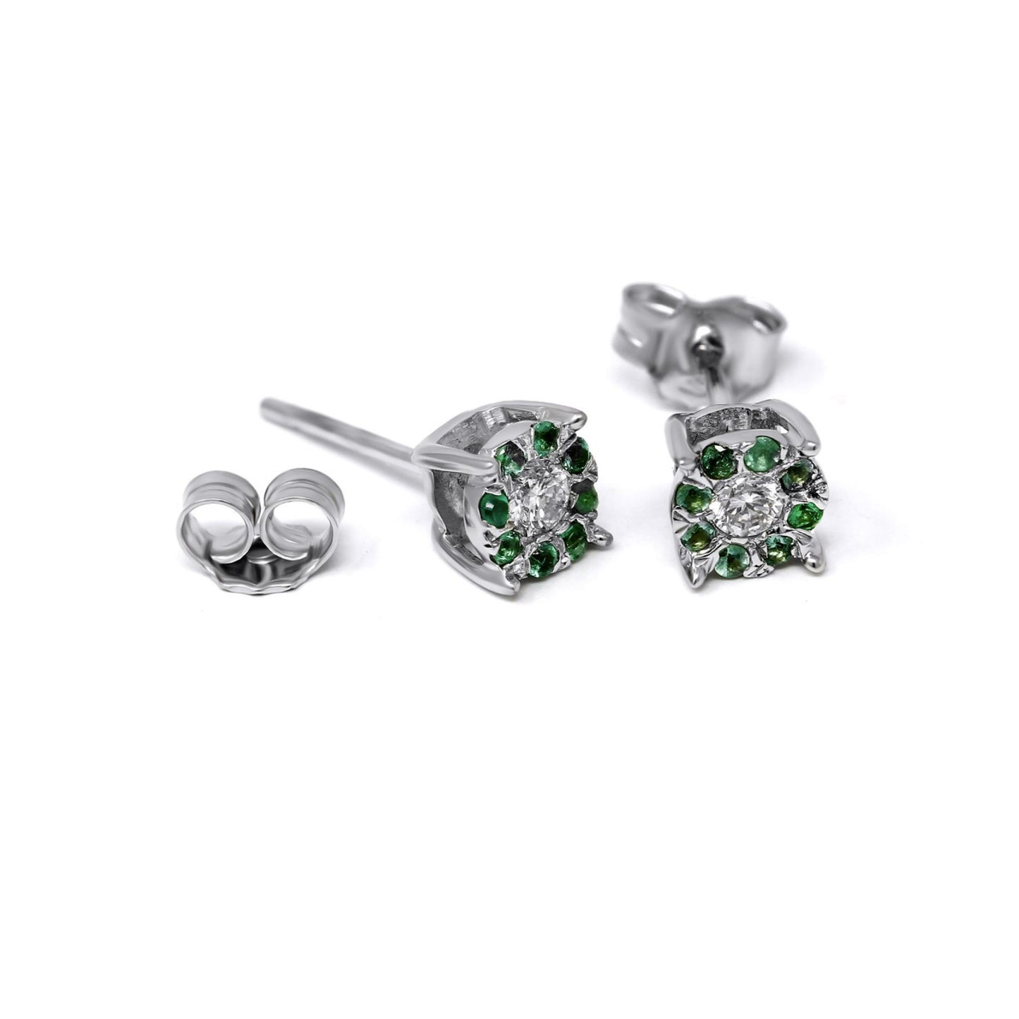 Orecchini Linea Fiore CT 0.12 e Smeraldi CT 0.06