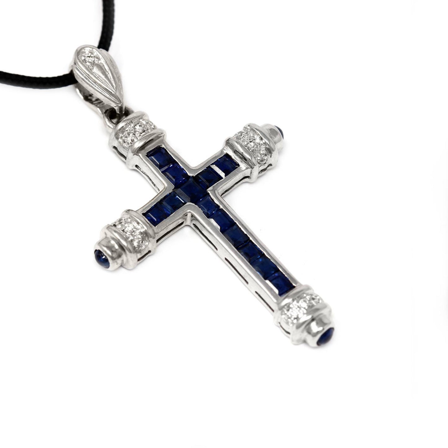 Pendente Croce con Diamanti CT 0.07 e Zaffiri CT 0.98