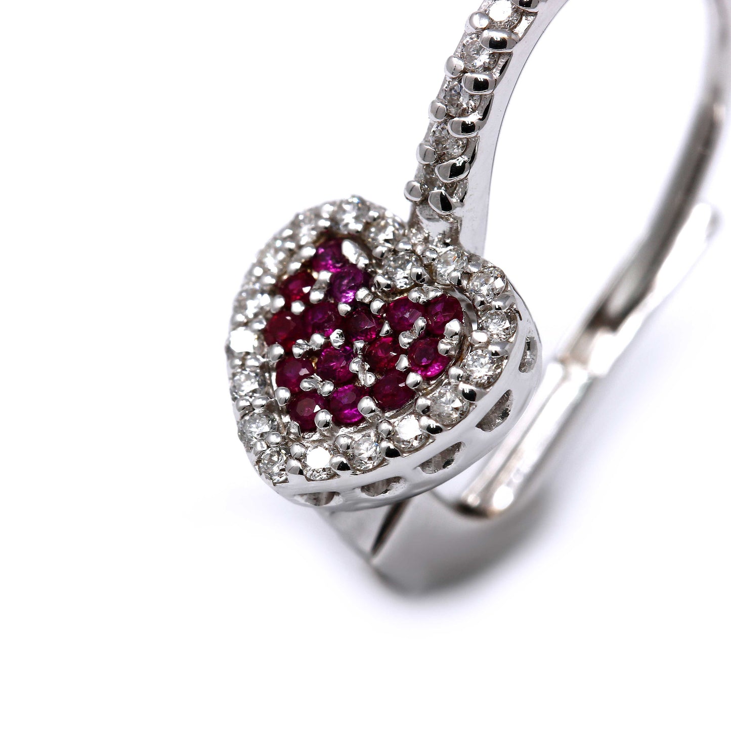 Orecchini a Cuore con Rubini CT 0.21 e Diamanti Bianchi CT 0.24