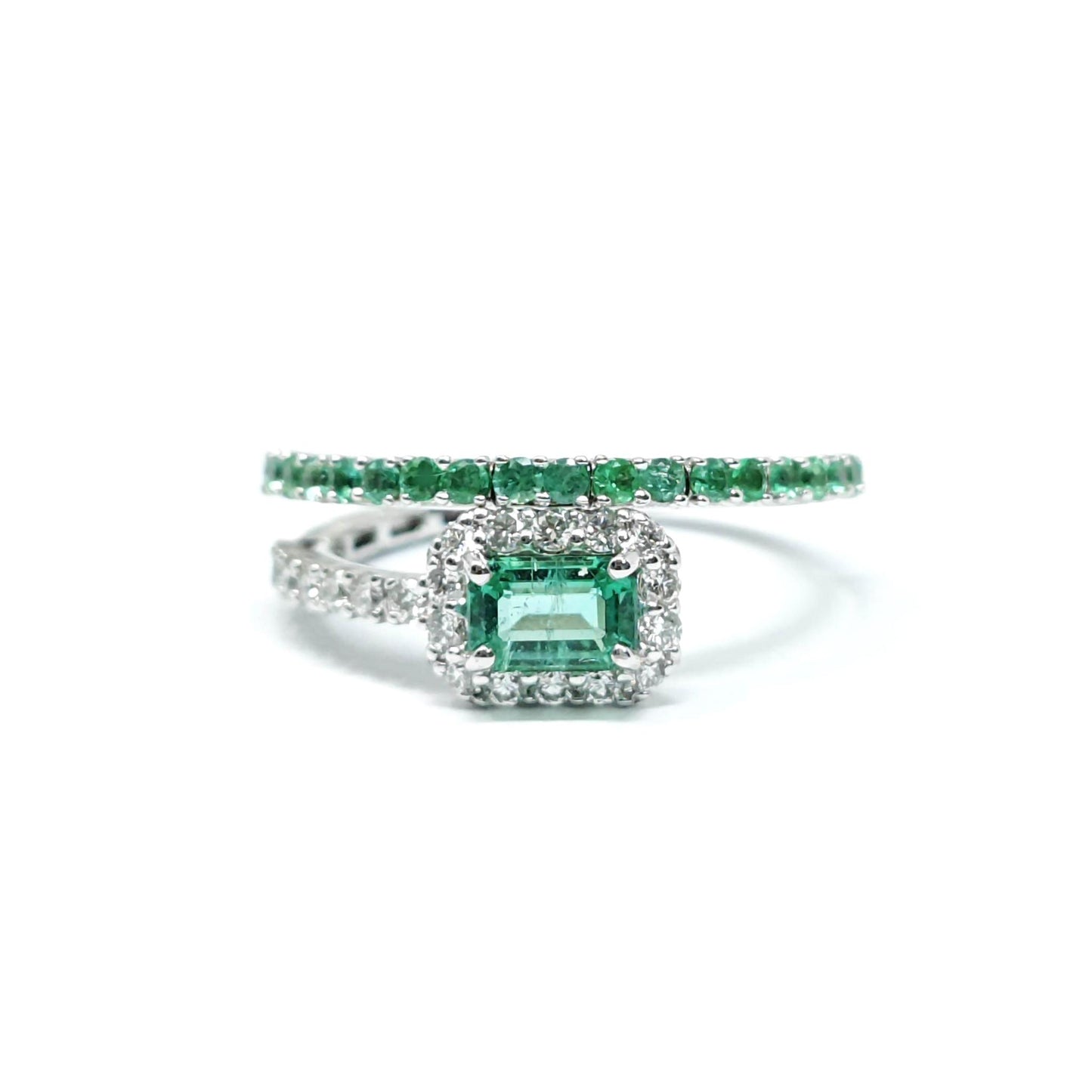 Anello Molla con Smeraldi CT 0.95 e Diamanti CT 0.35