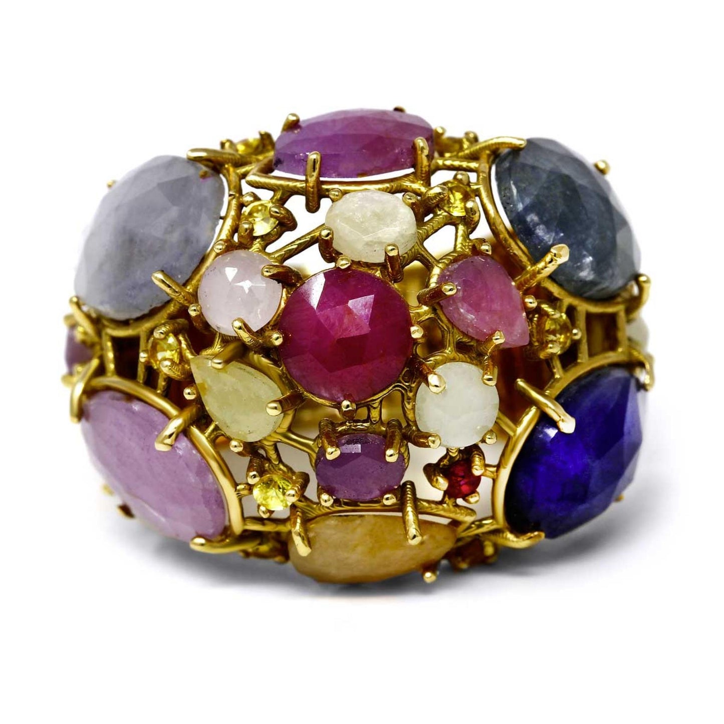 Anello in Oro Giallo con Corindone e Tsavorite