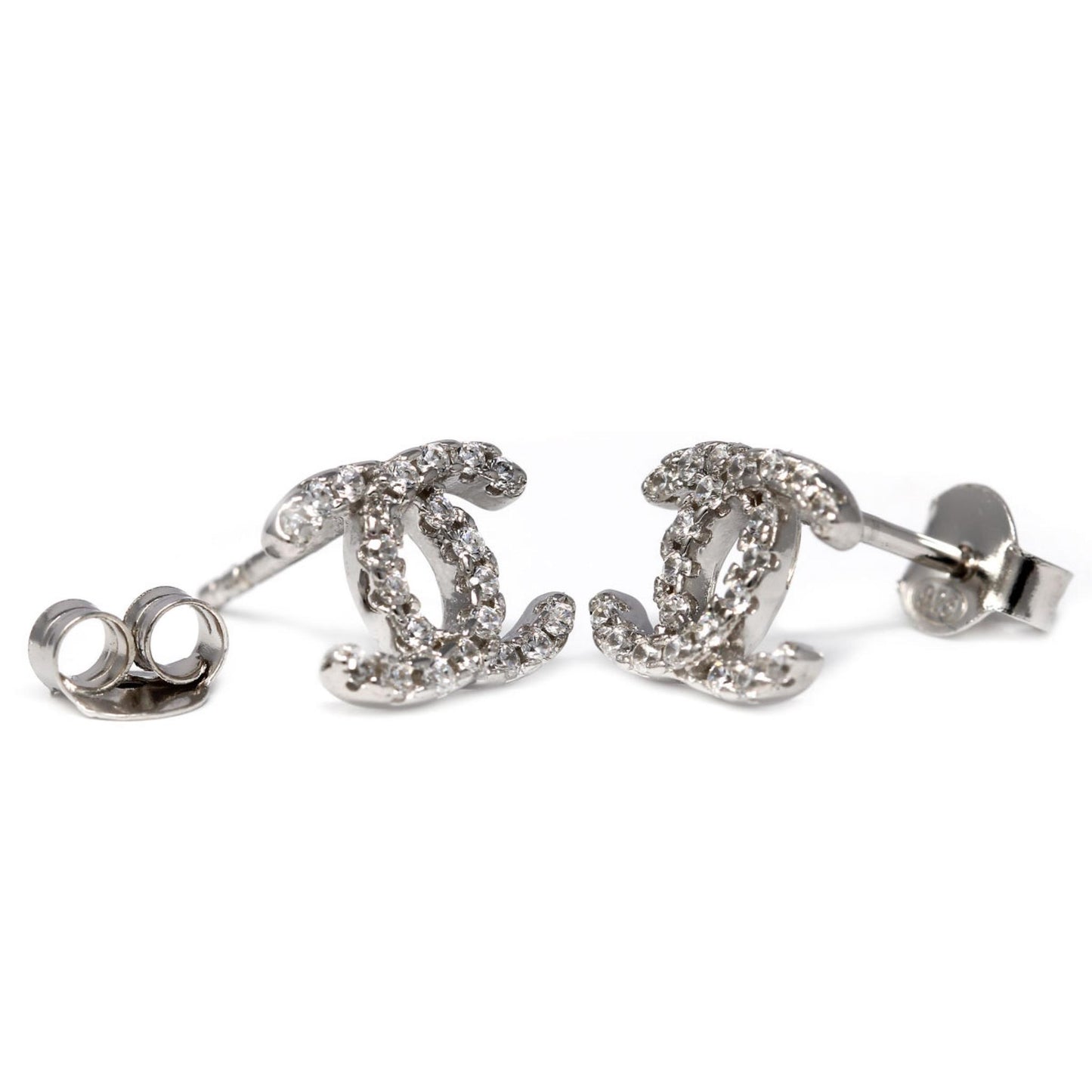 Orecchini forma chanel in Argento 925 Giallo con Zirconi Misura Media