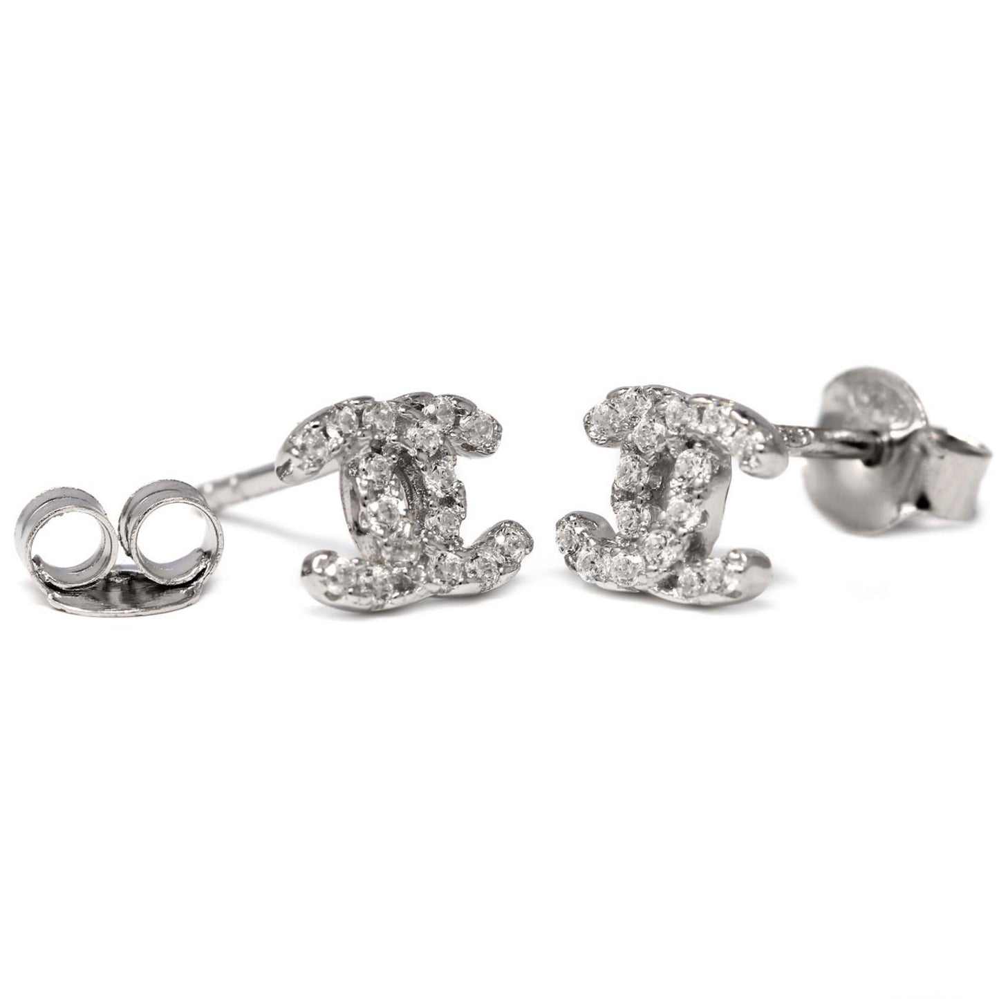 Orecchini forma chanel in Argento 925 con Zirconi Misura Piccola