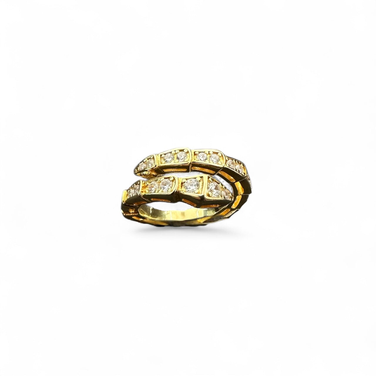 Anello Serpente Dorato con zirconi Bianchi