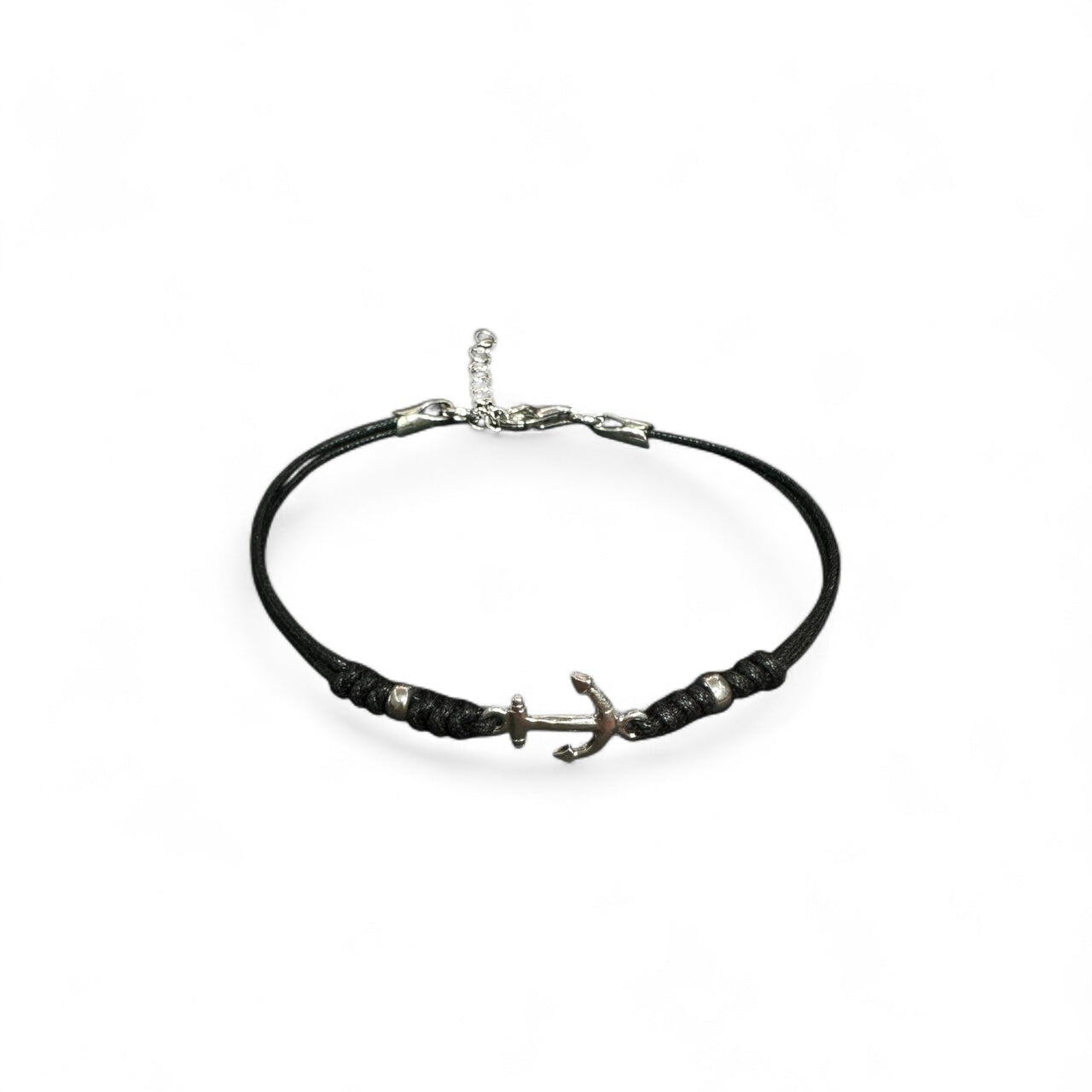 Bracciale ancora in argento con cordoncino