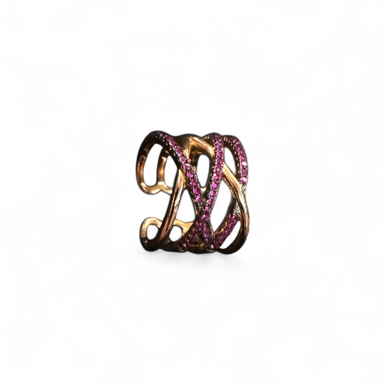 Anello Fascia in Argento 925 Rosato con Zirconi Viola mis 13.5 Regolabile