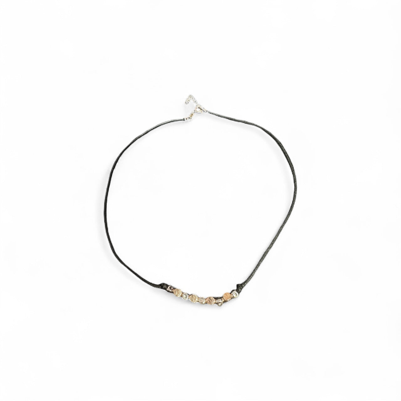 Girocollo in Corda con Cubetti in Argento Rosa e Bianchi cm 41+3