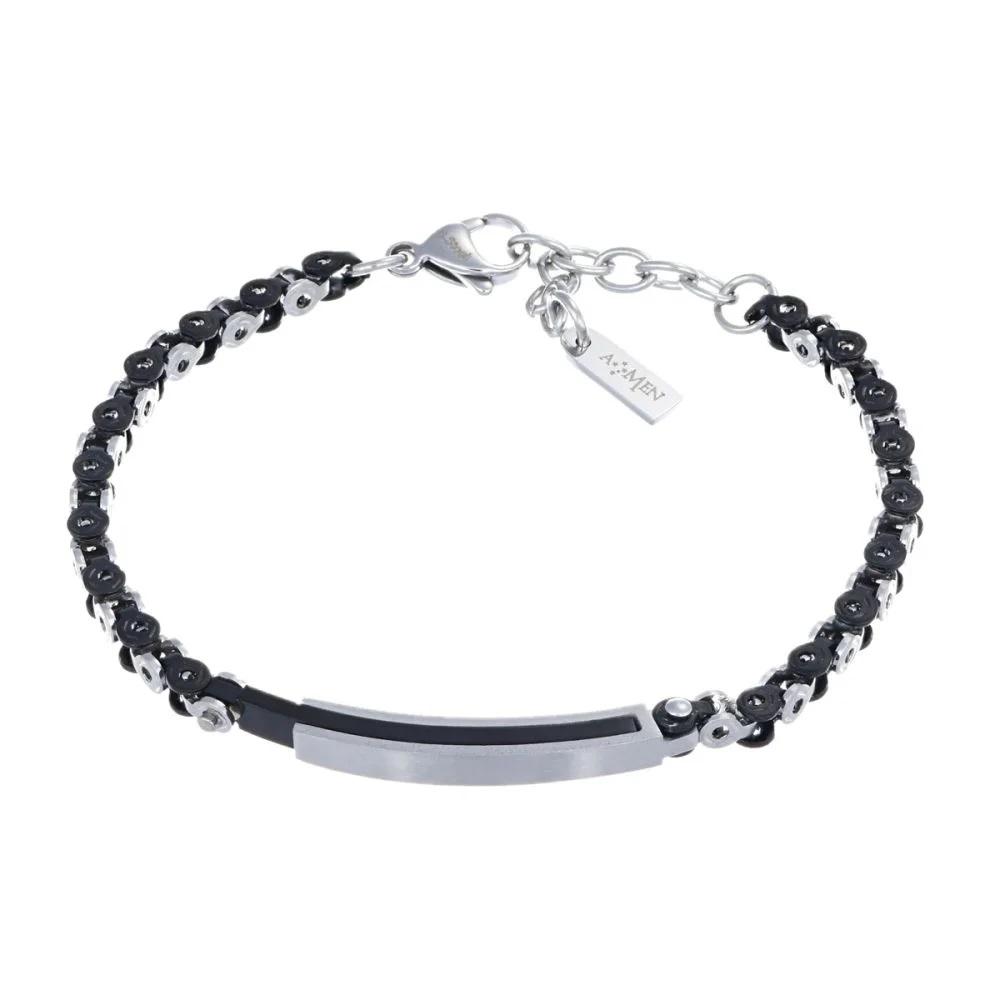 Amen Bracciale Acciaio Pvd Nero e Rodio Ref. ACUMBR2068