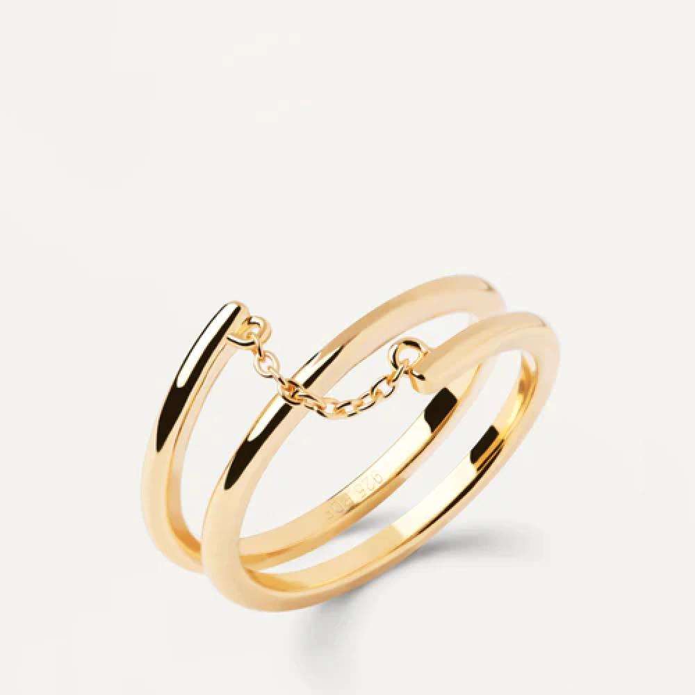 Anello a spirale in argento placcato oro con delicata catenina mis 14