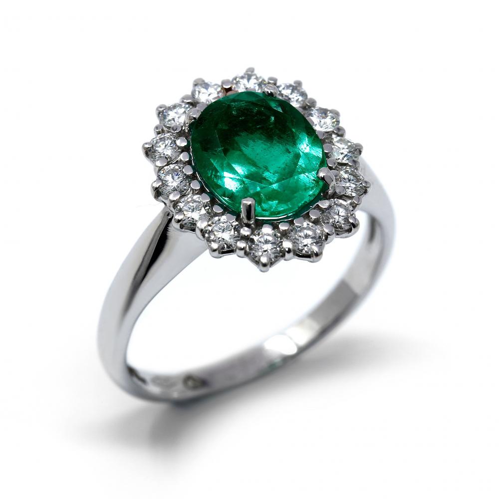 Anello a cestello con Smeraldo Colombiano e Diamanti