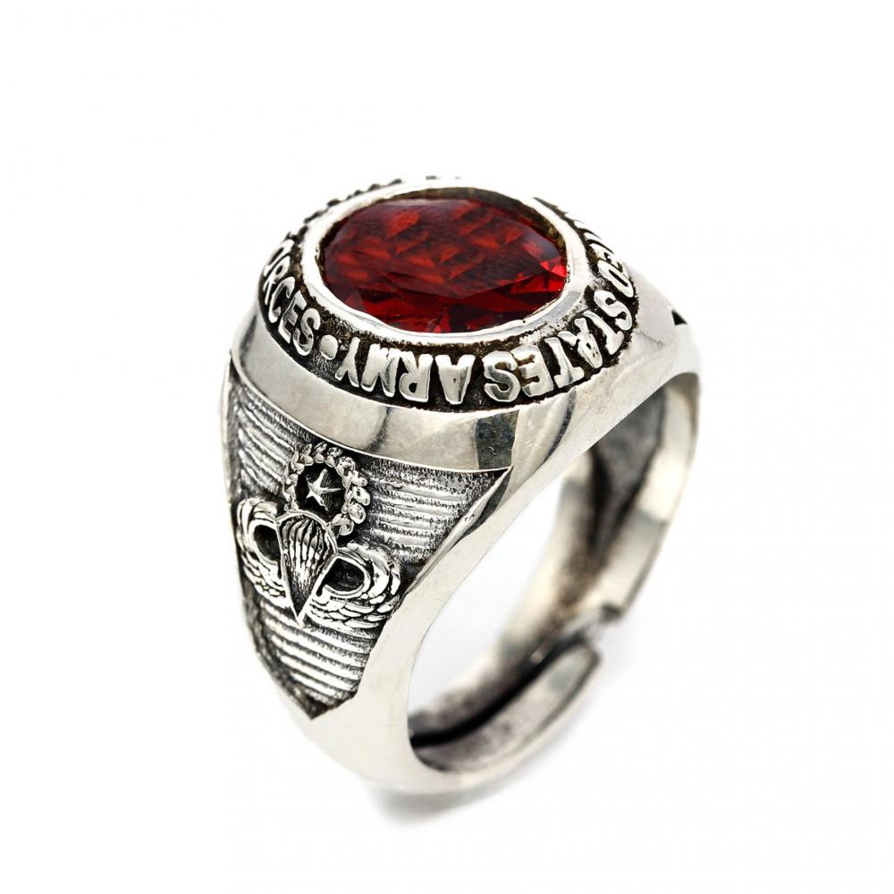 Anello Chevalier Ovale in Argento 925 con Pietra Rossa al Centro mis 23 Regolabile