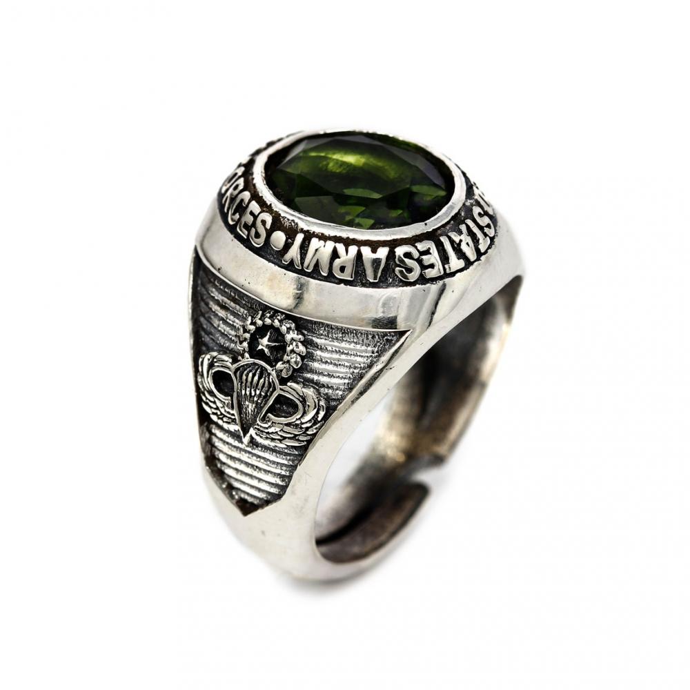 Anello Chevalier Ovale in Argento 925 con Pietra Verde al Centro mis 23 Regolabile