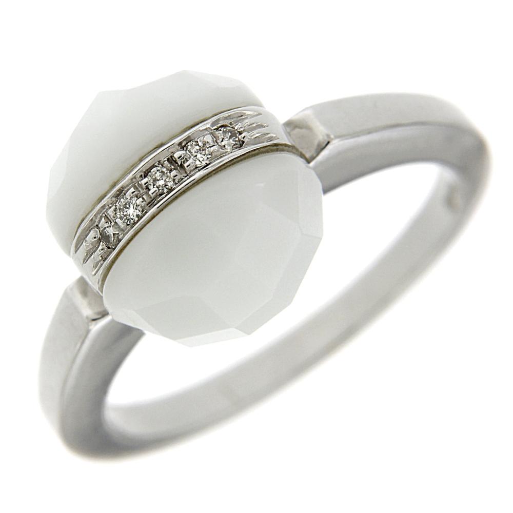 Anello con agata bianca e 5 Diamanti CT 0.03