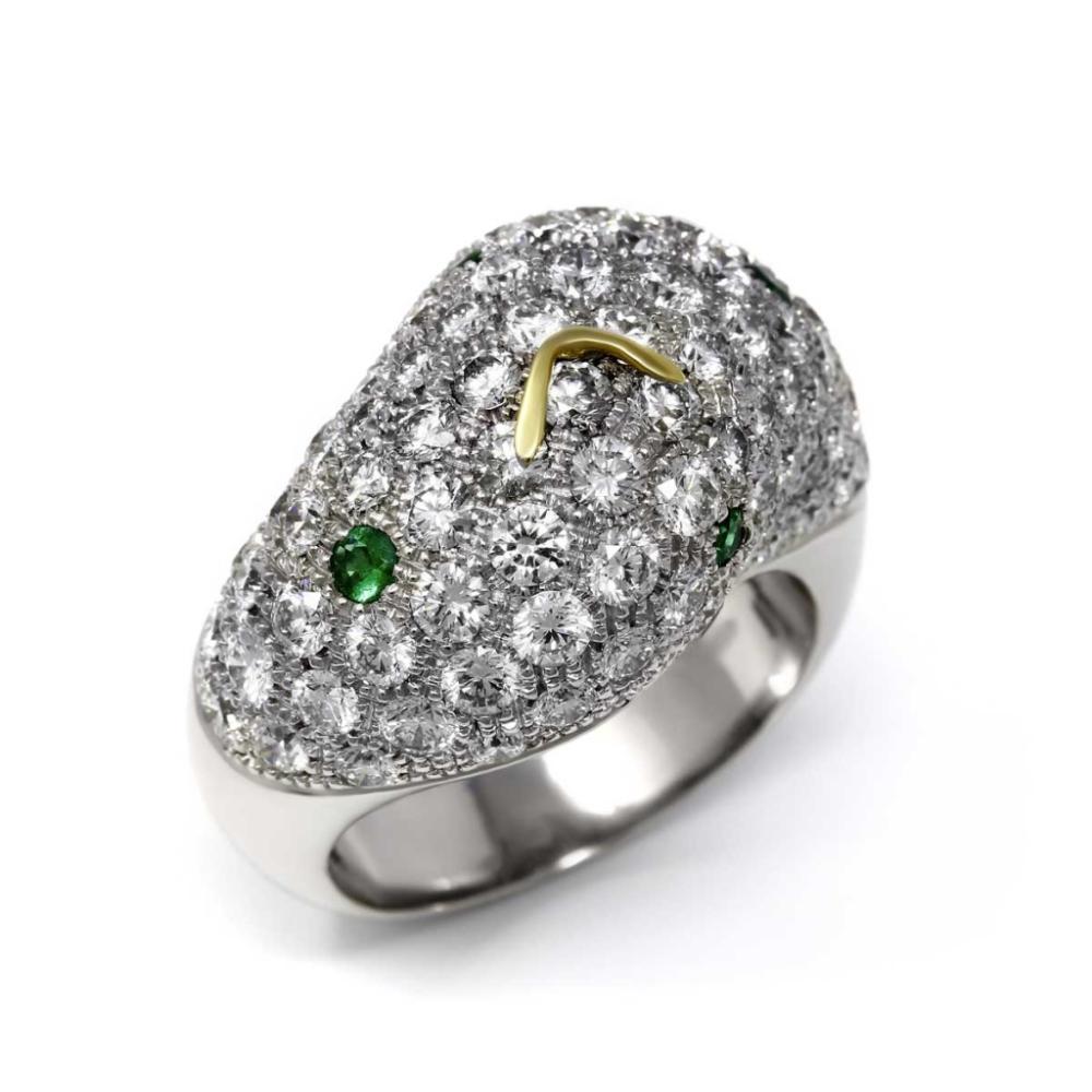 Anello con Diamanti e Smerladi Orologio molle Collezione Dali