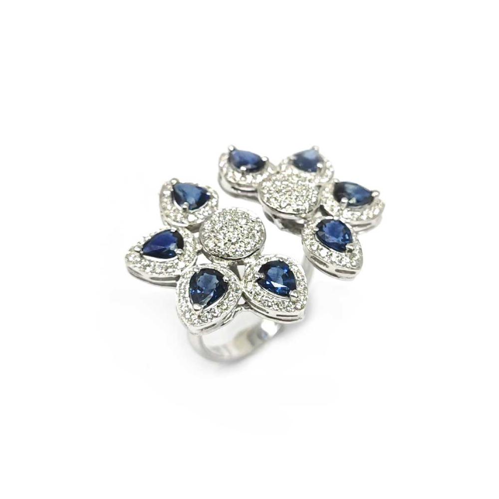 Anello con Diamanti e Zaffiri Goccia