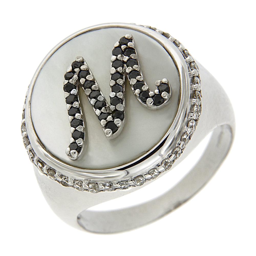 Anello con Lettera M Diamanti e Madreperla