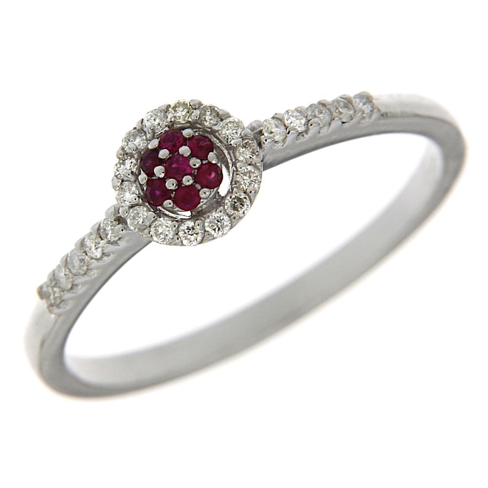 Anello con Rubini CT 0.05 e Diamanti Bianchi CT 0.14