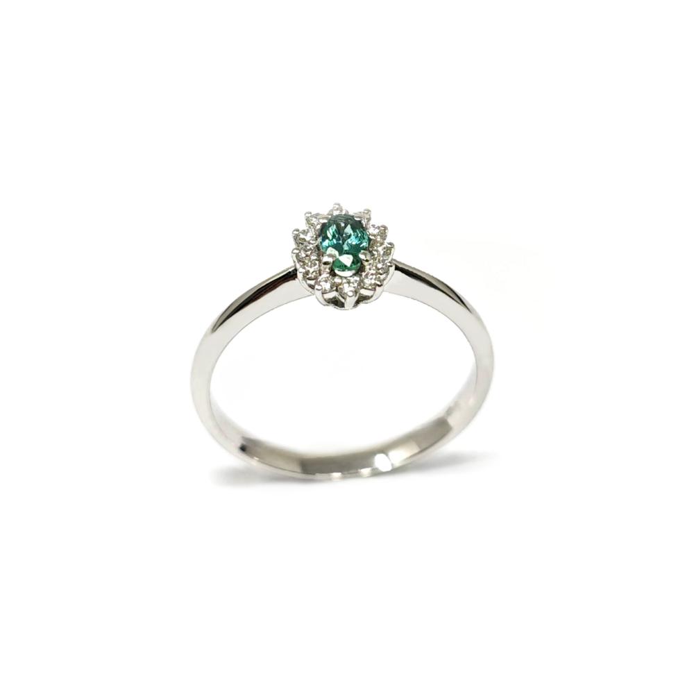 Anello con Smeraldo CT 0.23 e Diamanti CT 0.12