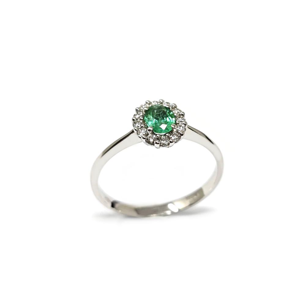 Anello con Smeraldo CT 0.35 e Diamanti CT 0.16