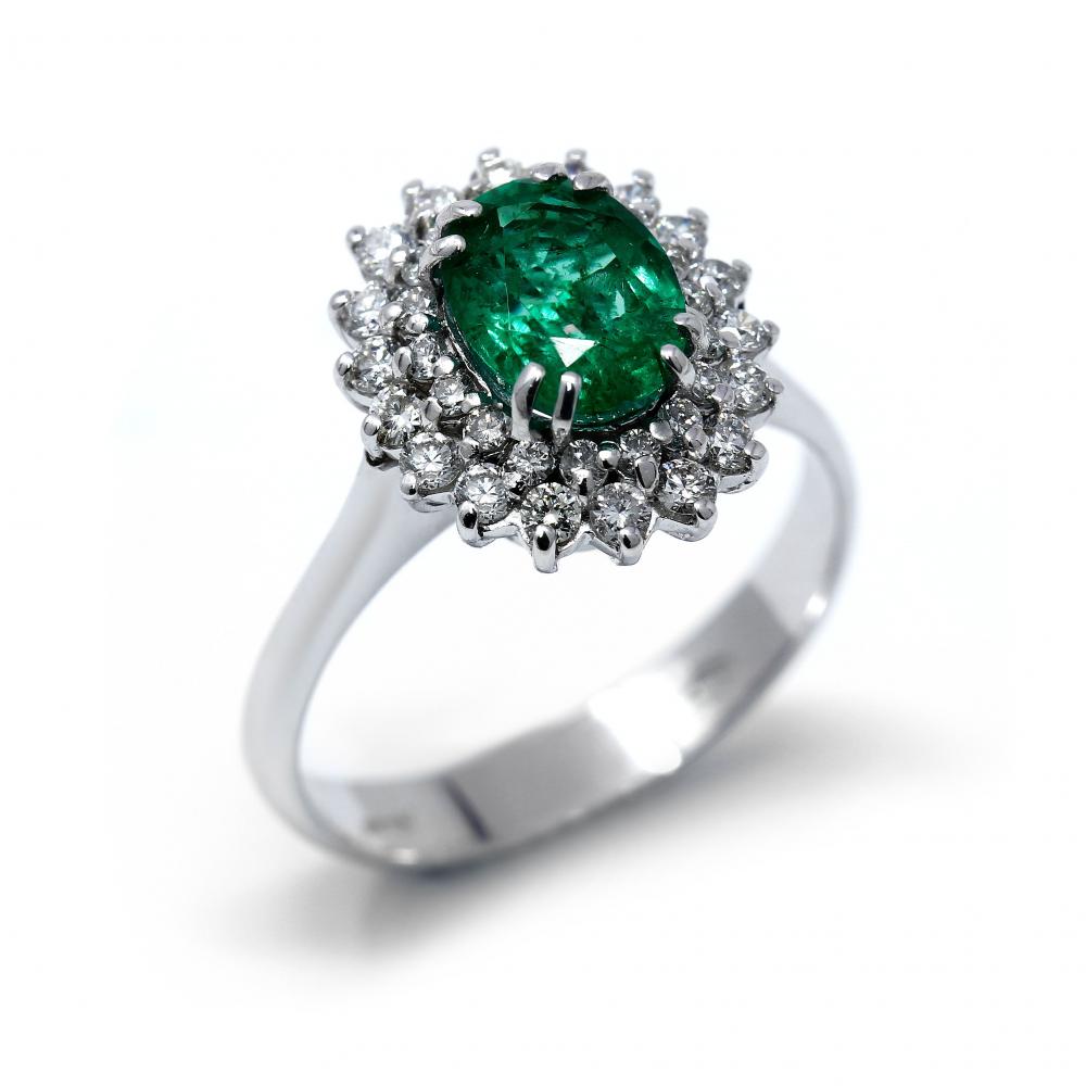 Anello con Smeraldo CT 1.34 e doppio giro di Diamanti CT 0.52