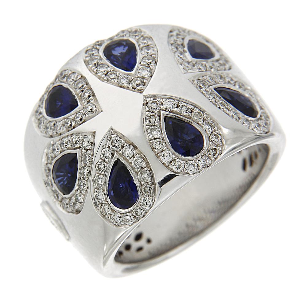 Anello con Zaffiri CT 1.40 Goccia e Diamanti CT 1.02