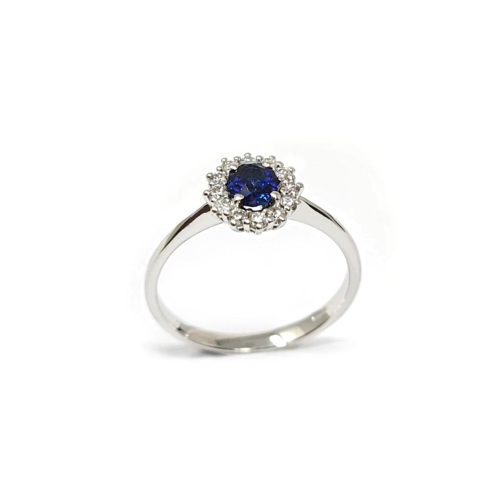 Anello con Zaffiro CT 0.35 e Diamanti CT 0.20