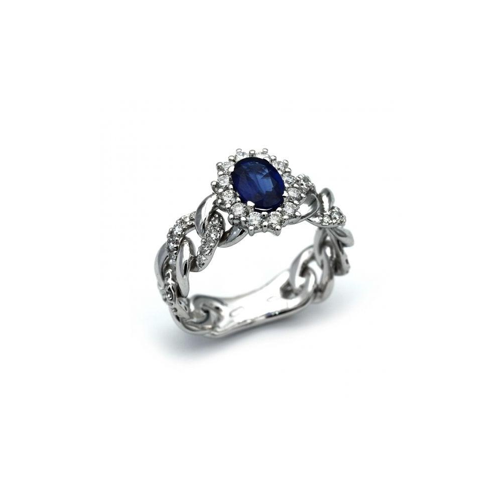 Anello con Zaffiro CT 0.83 e Diamanti CT 0.63