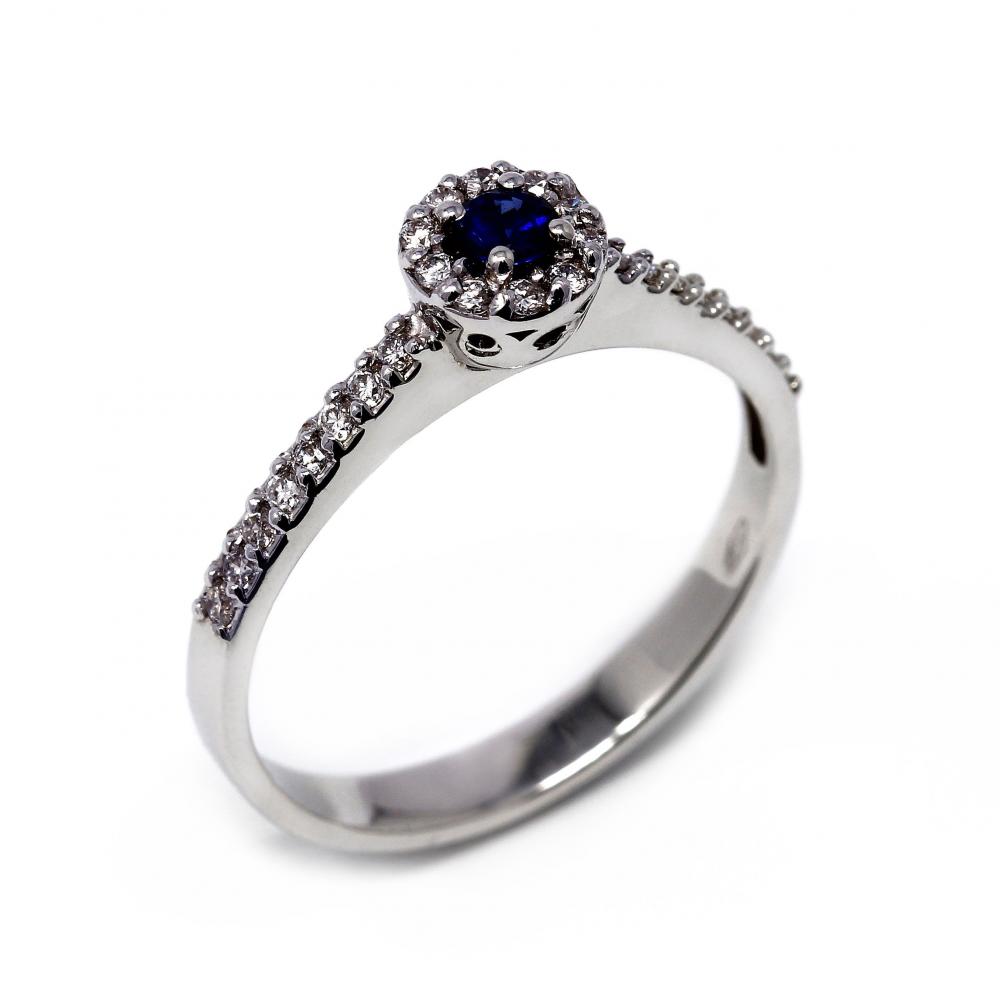 Anello tondo con Zaffiro CT 0.10e Diamanti Bianchi CT 0.22
